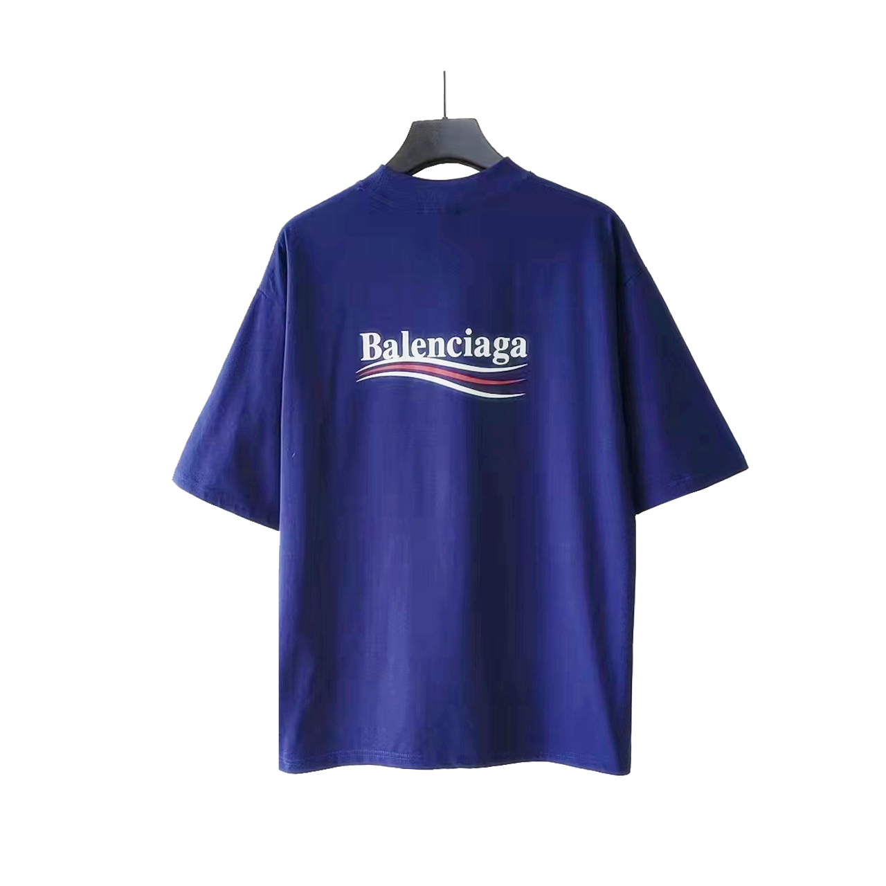 巴黎世家 Balenciaga可乐海浪撕裂破坏短袖 经典可乐波浪印花 深蓝色