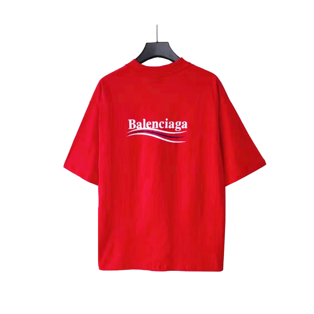 巴黎世家 Balenciaga可乐海浪撕裂破坏短袖 经典可乐波浪印花 红色