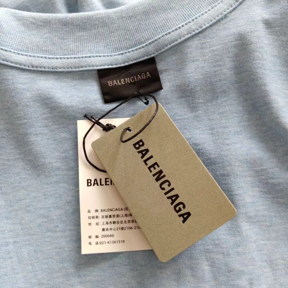 巴黎世家 Balenciaga可乐海浪撕裂破坏短袖 经典可乐波浪印花 雾霾蓝