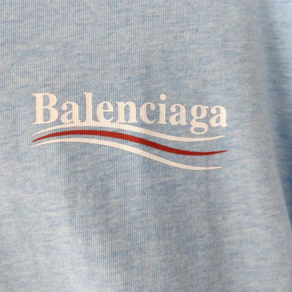 巴黎世家 Balenciaga可乐海浪撕裂破坏短袖 经典可乐波浪印花 雾霾蓝