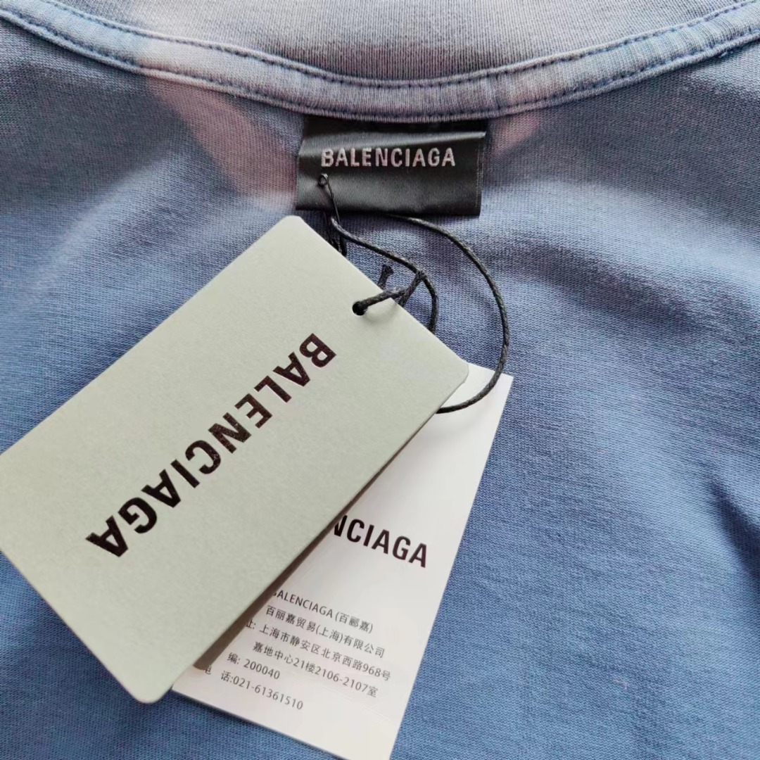 巴黎世家 Balenciaga 重影前后印花短袖 渐变蓝