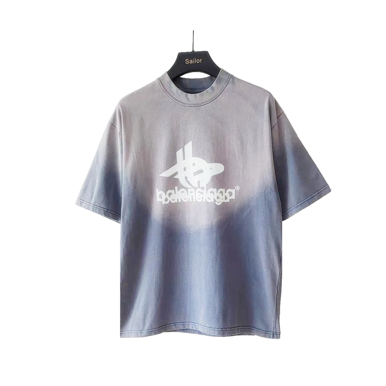 巴黎世家 Balenciaga 重影前后印花短袖 渐变蓝