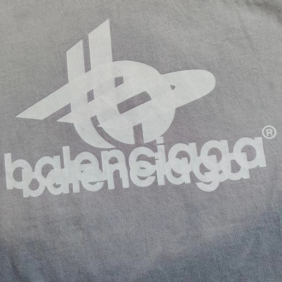 巴黎世家 Balenciaga 重影前后印花短袖 渐变蓝