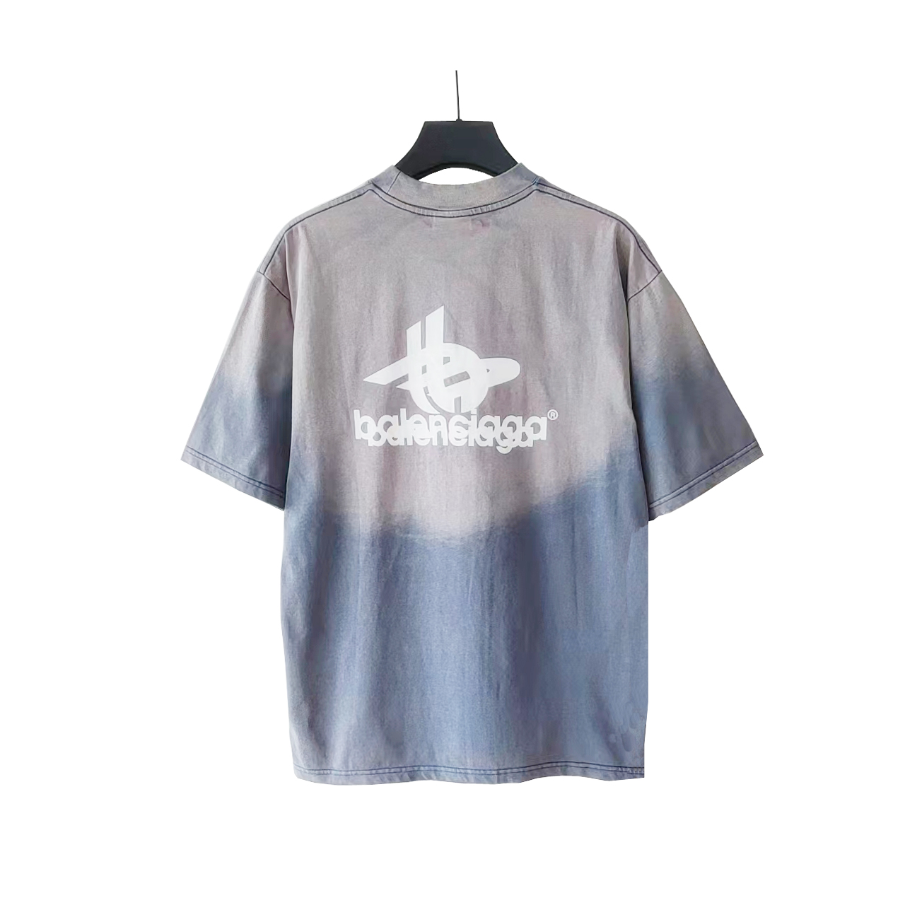 巴黎世家 Balenciaga 重影前后印花短袖 渐变蓝