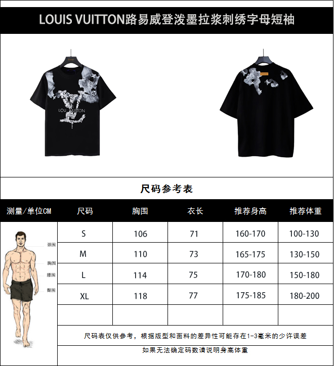 LOUIS VUITTON路易威登泼墨拉浆刺绣字母短袖