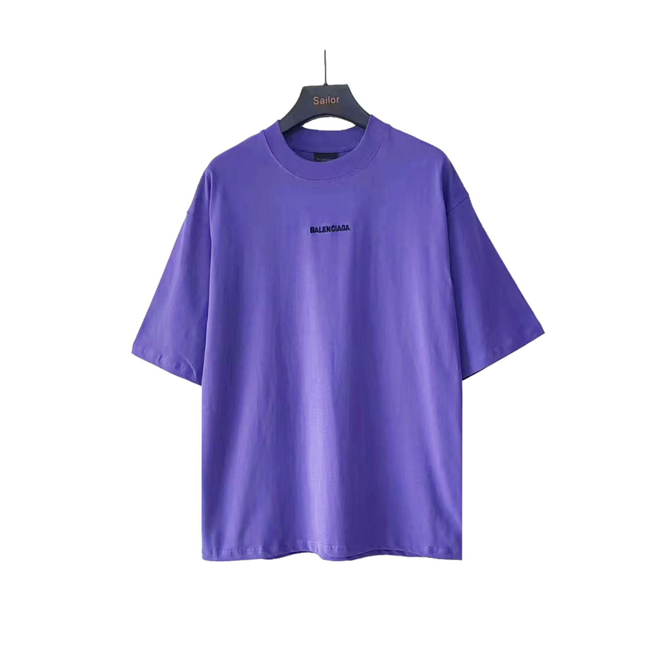 本地自取 实拍细节图+细节图 巴黎世家 Balenciaga基础前后字母刺绣短袖 经典前后Logo绣花 进口绣花机万针刺绣 细节满满 32s240g双纱精梳棉布料 大货三标齐+码数贴+带Logo防尘纸 颜色:紫色 浅咖啡