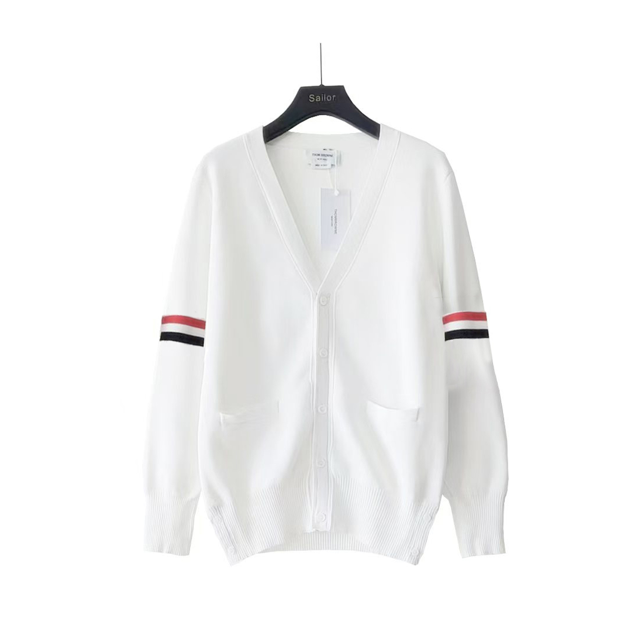 THOM BROWNE 汤姆布朗 .TB经典双袖标加厚毛衣五扣开衫