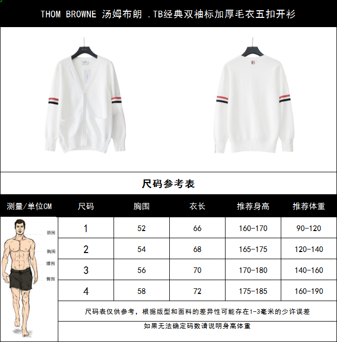 THOM BROWNE 汤姆布朗 .TB经典双袖标加厚毛衣五扣开衫