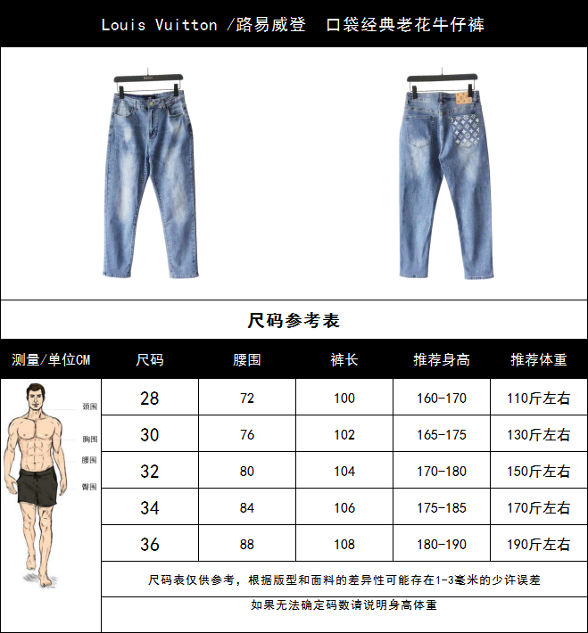 Louis Vuitton /路易威登 口袋经典老花牛仔裤