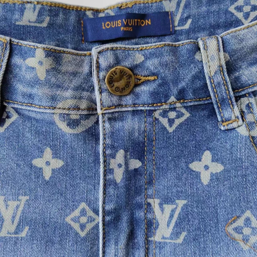 Louis vuitton & supreme 老花大爆款经典联名系列水洗满印牛仔裤