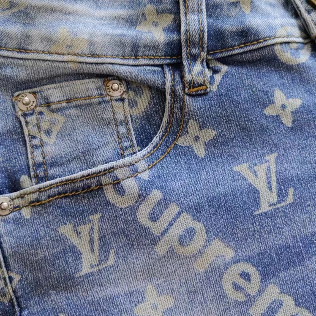Louis vuitton & supreme 老花大爆款经典联名系列水洗满印牛仔裤