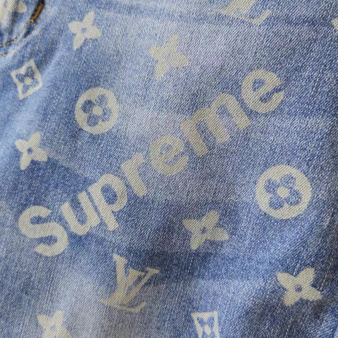 Louis vuitton & supreme 老花大爆款经典联名系列水洗满印牛仔裤