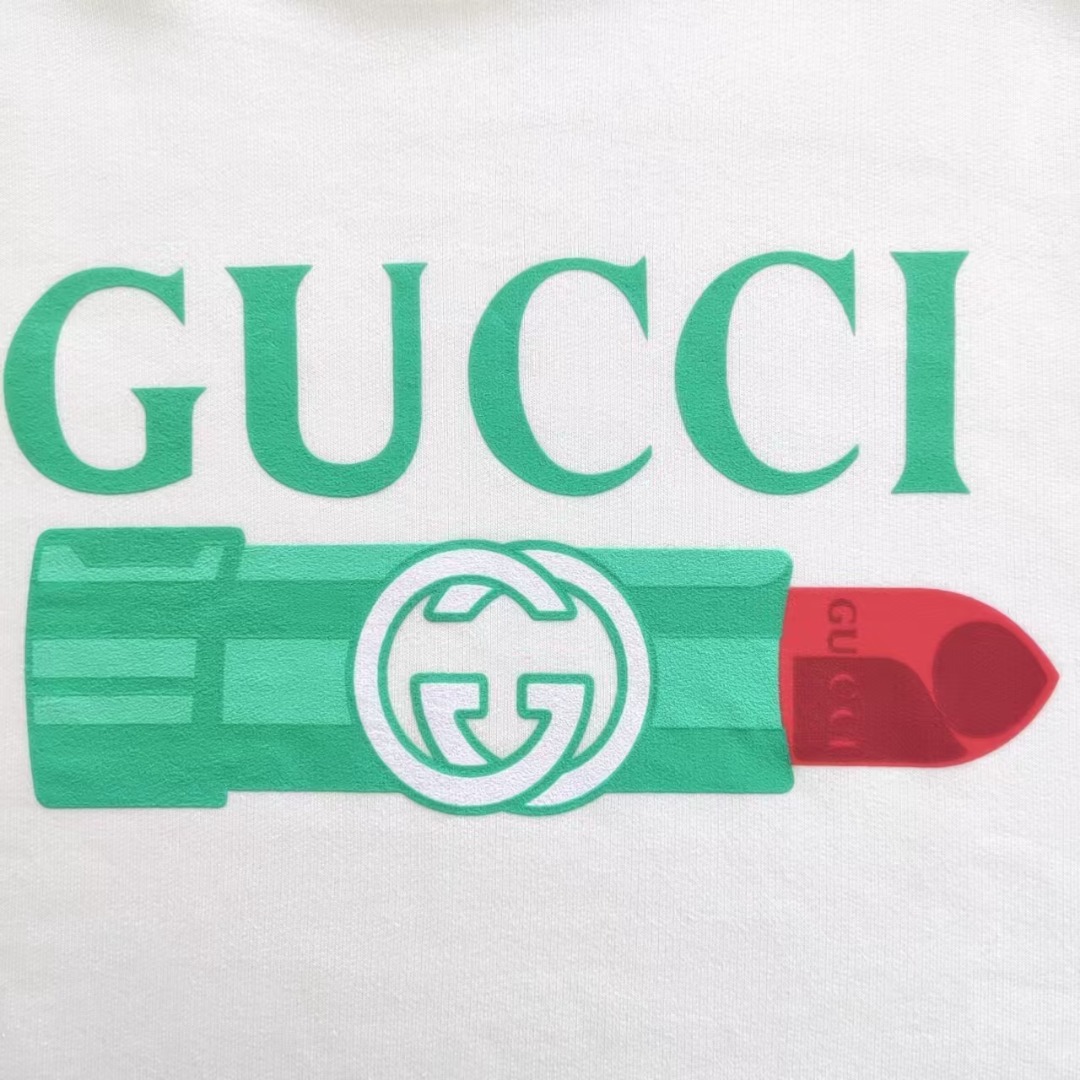 Gucci/古驰 口红双G字母发泡印花圆领卫衣