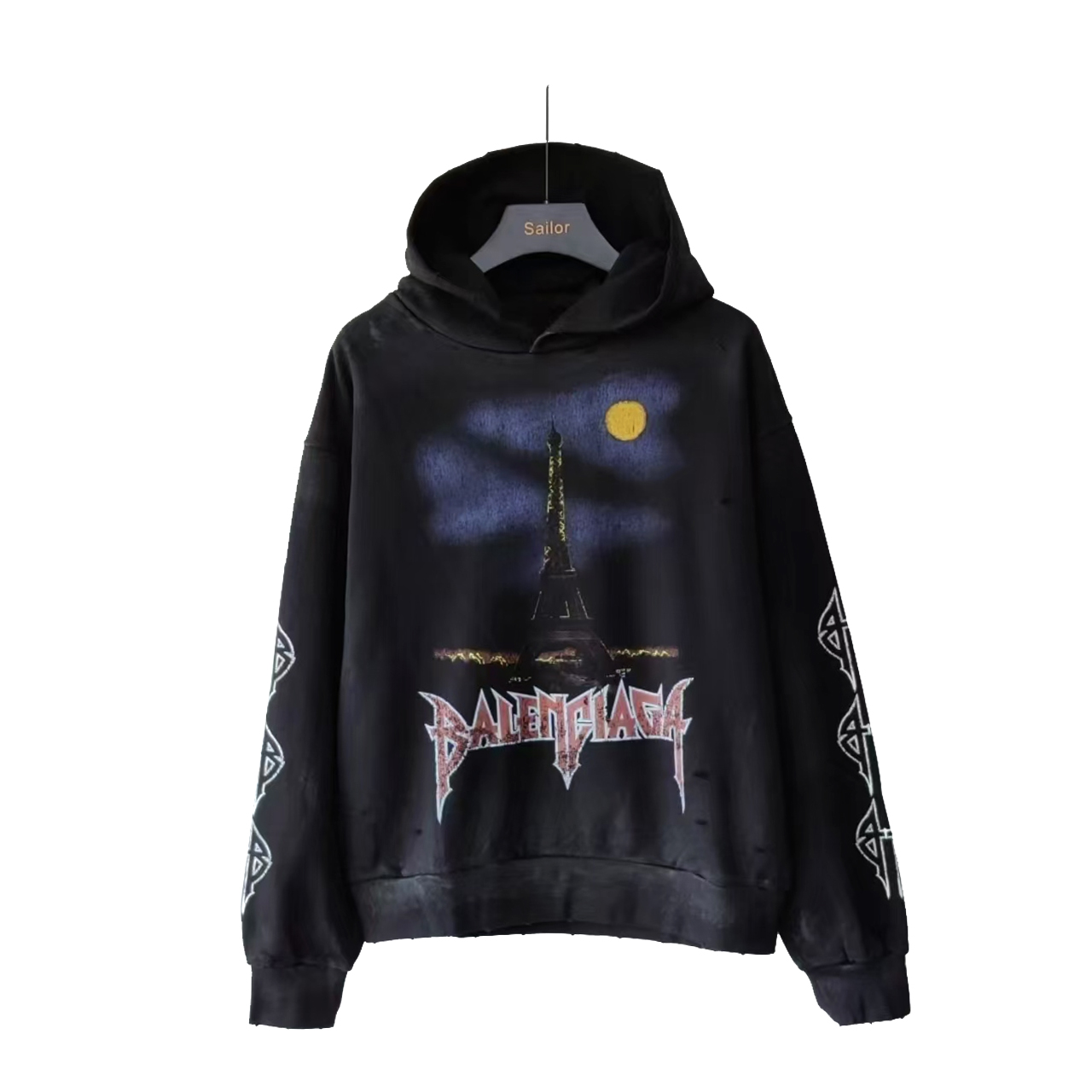 巴黎世家Balenciaga 正立铁塔直喷连帽卫衣黑色