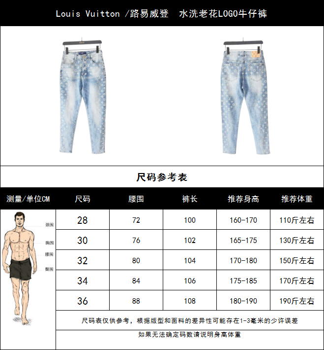 Louis Vuitton /路易威登 水洗老花LOGO牛仔裤