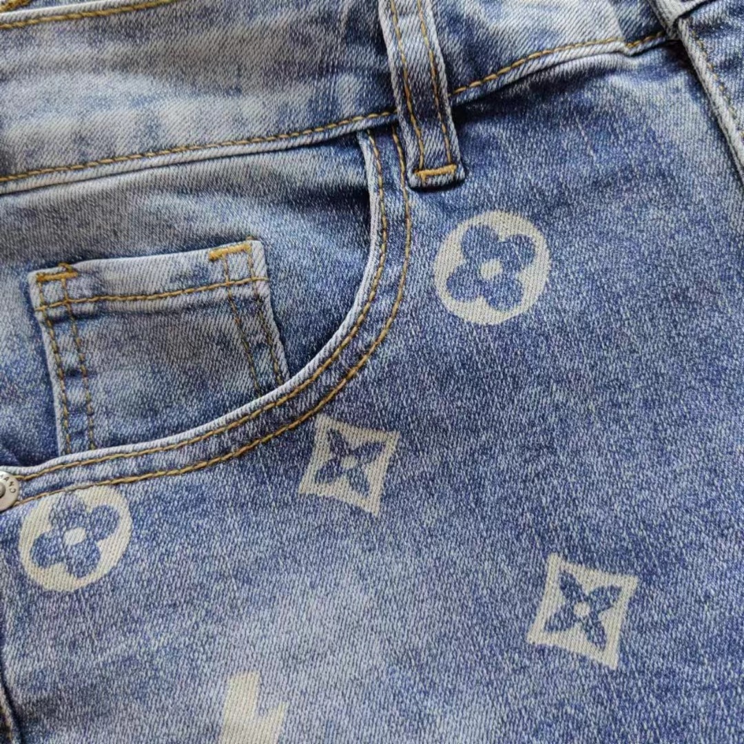 Louis Vuitton /路易威登 水洗老花闪电经典LOGO牛仔裤 蓝色