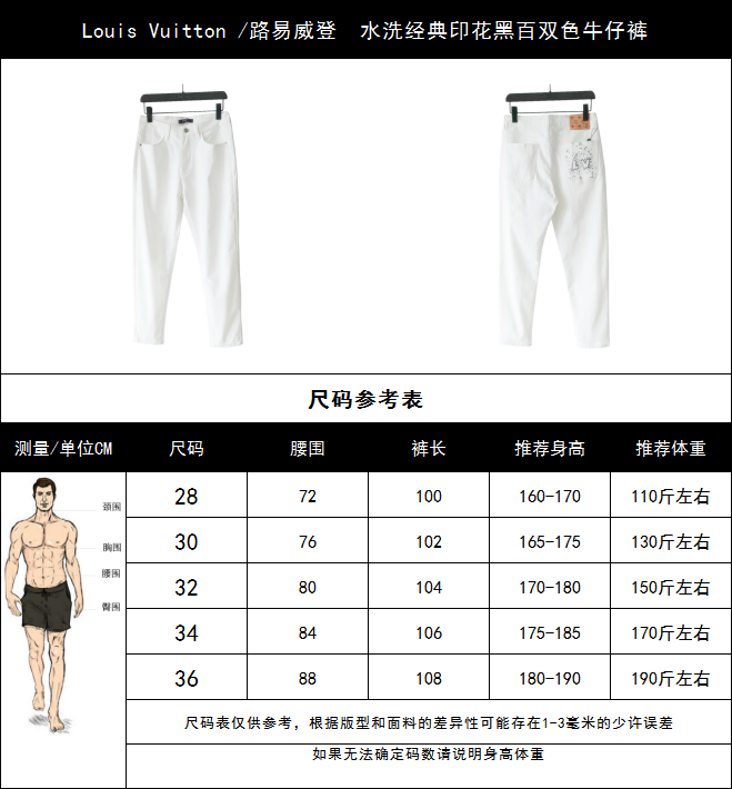 Louis Vuitton /路易威登 水洗经典印花黑百双色牛仔裤 黑 白
