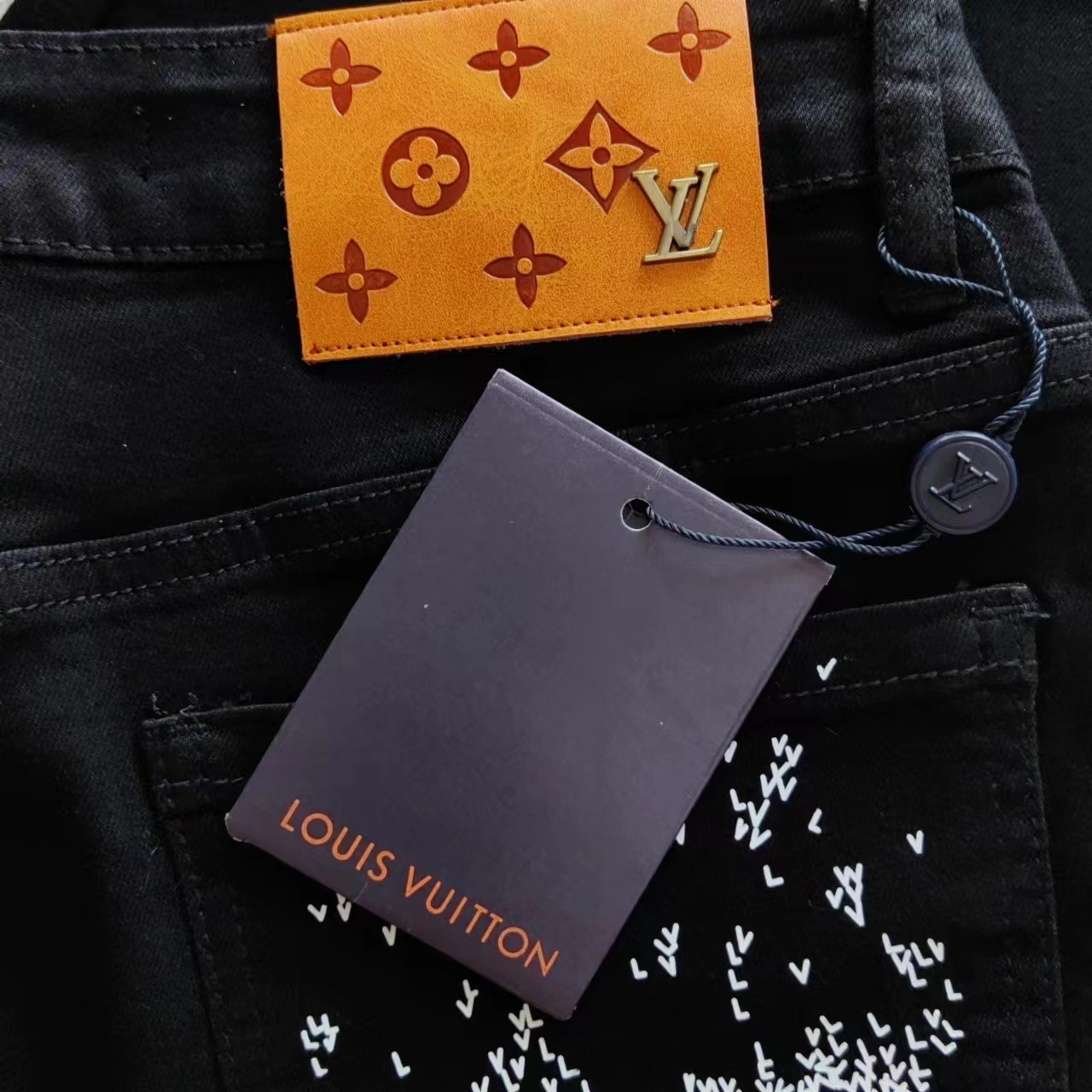 Louis Vuitton /路易威登 水洗经典印花黑百双色牛仔裤 黑 白
