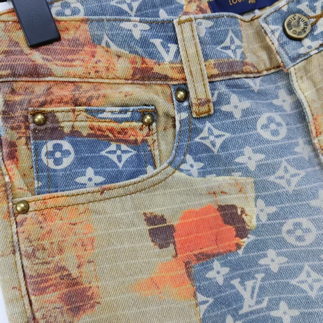 Louis Vuitton/路易威登玫瑰花卉满印老花牛仔裤