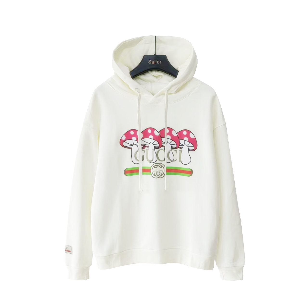 Gucci/古驰 刺绣字母植绒蘑菇连帽卫衣黑色 白色 咖色