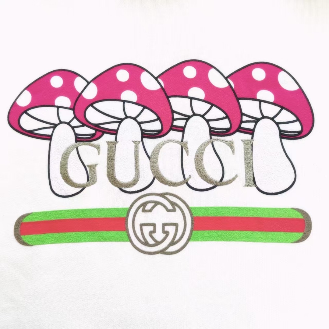 Gucci/古驰 刺绣字母植绒蘑菇连帽卫衣黑色 白色 咖色