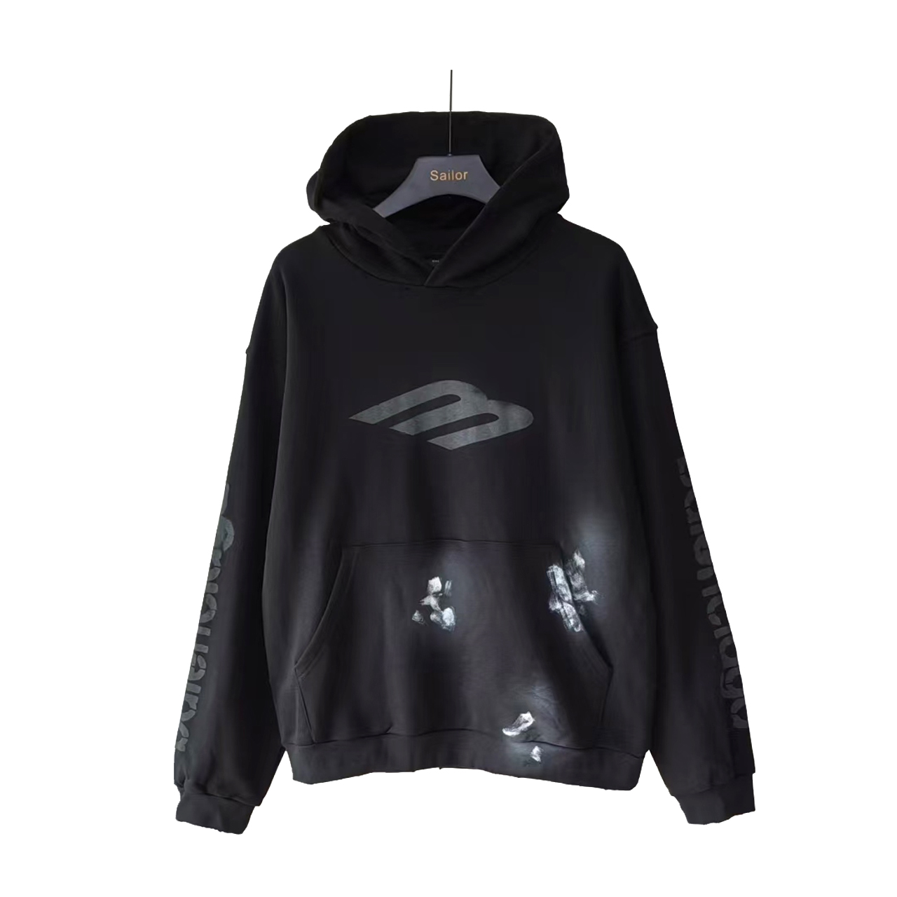 巴黎世家Balenciaga 前后水泥大M标手绘连帽卫衣 活性黑
