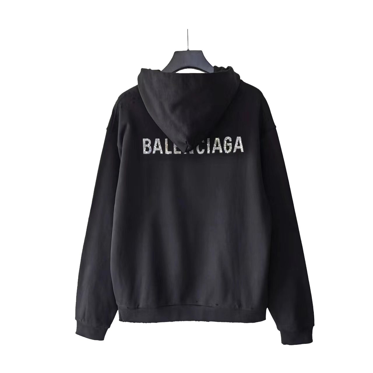 巴黎世家Balenciagg 新款前后中间字母烫钻卫衣 黑色