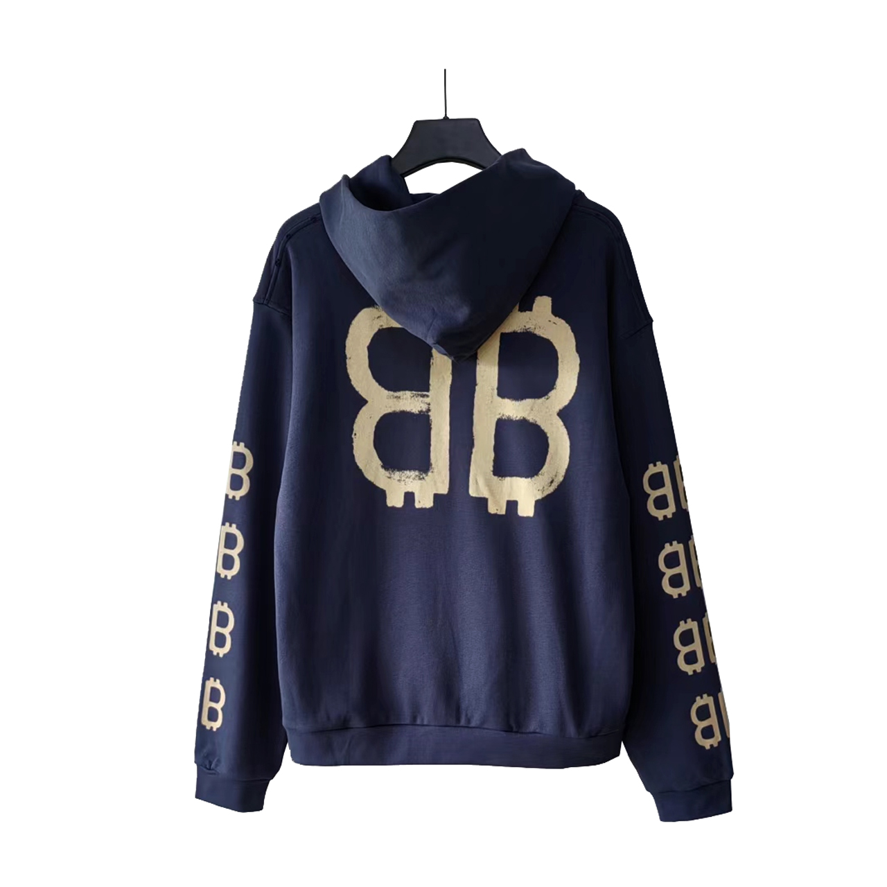 巴黎世家Balenciaga 新款前后双B比特币连帽卫衣 藏蓝