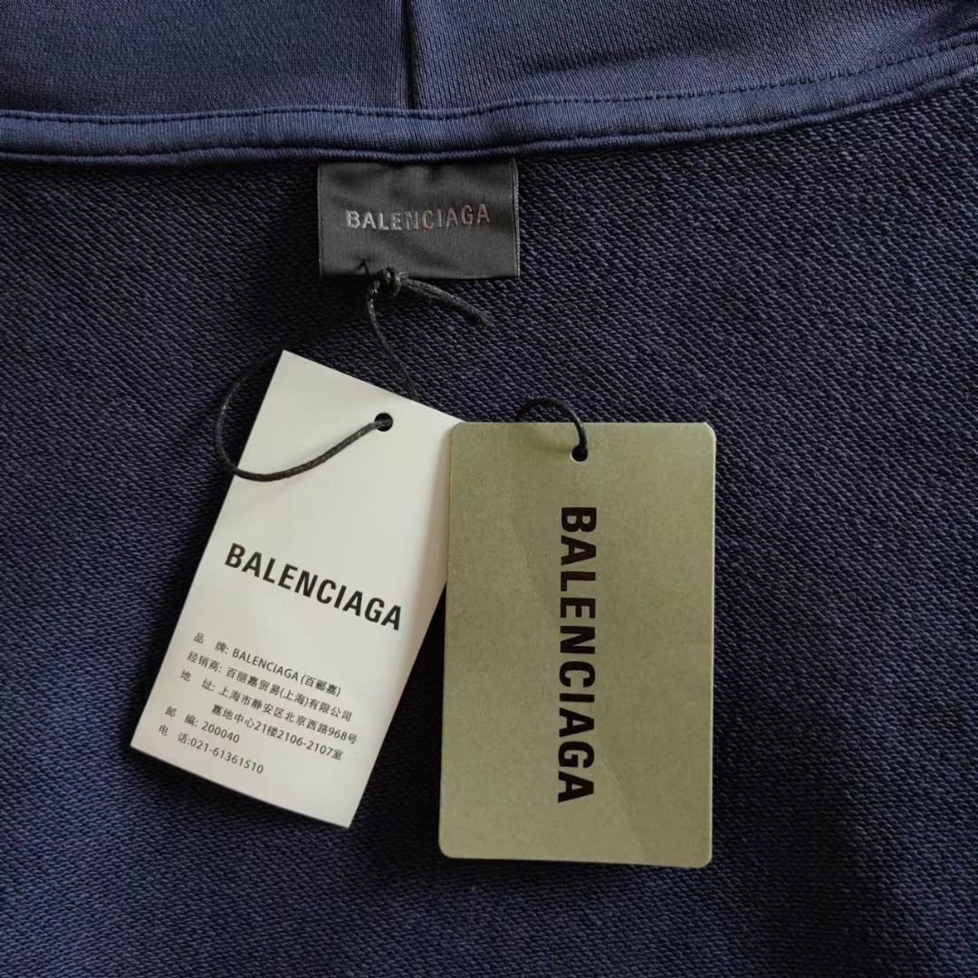 巴黎世家Balenciaga 新款前后双B比特币连帽卫衣 藏蓝