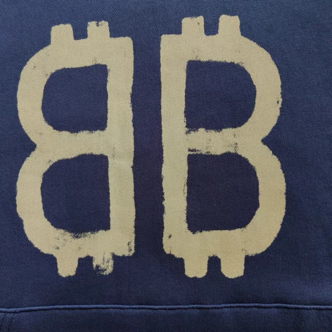 巴黎世家Balenciaga 新款前后双B比特币连帽卫衣 藏蓝