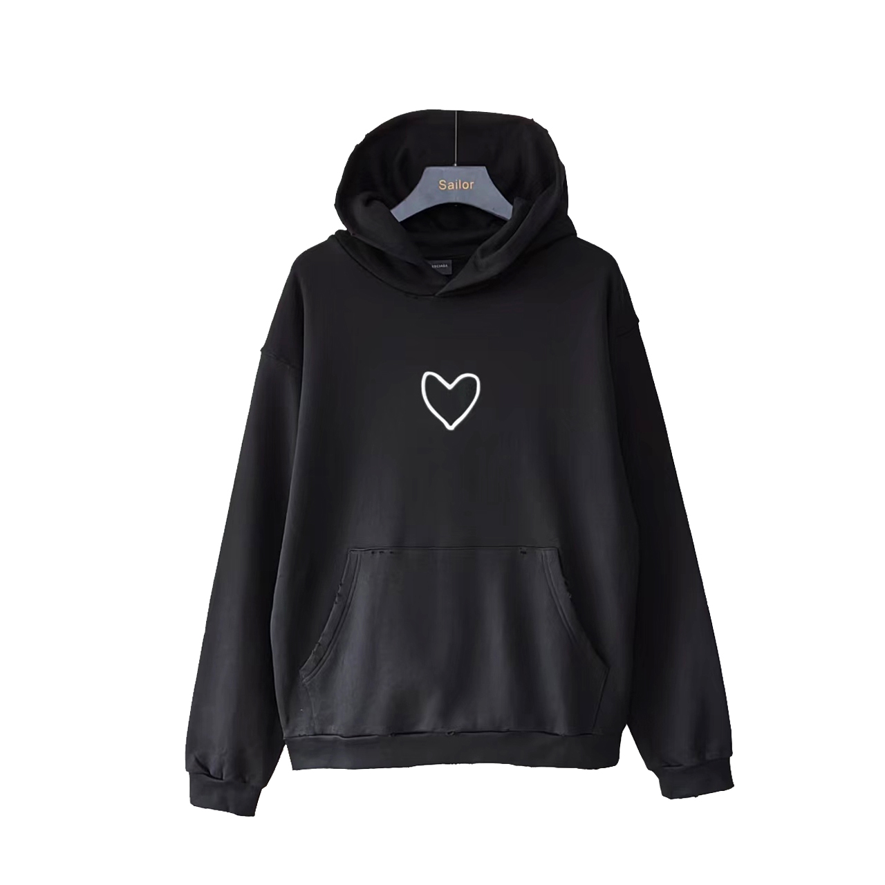 巴黎世家Balenciag 七夕限定爱心联名连帽卫衣 黑色