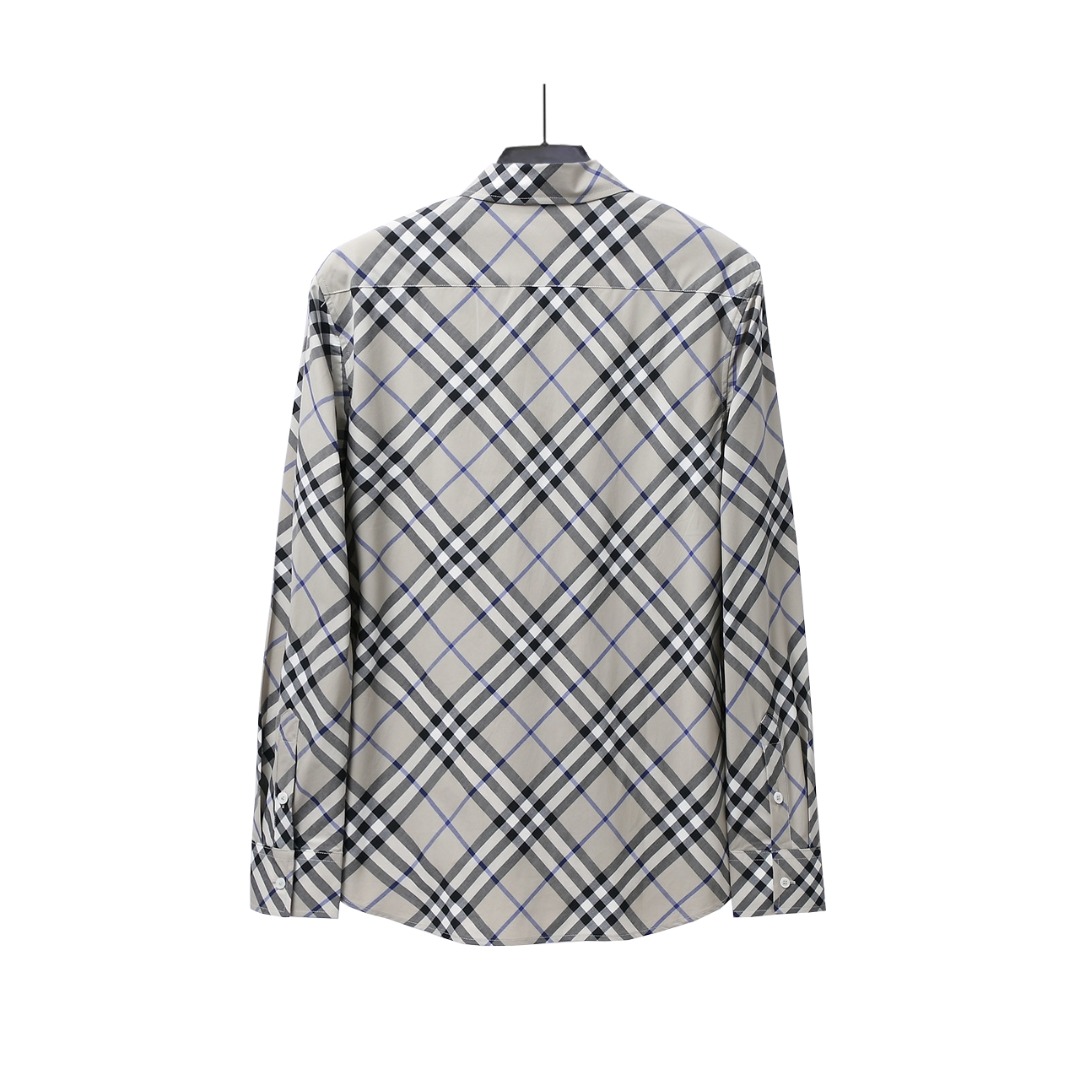BURBERRY/巴宝莉 新款格子斜纹对格长袖条纹衬衫 蓝格/黄格/卡其格/灰格