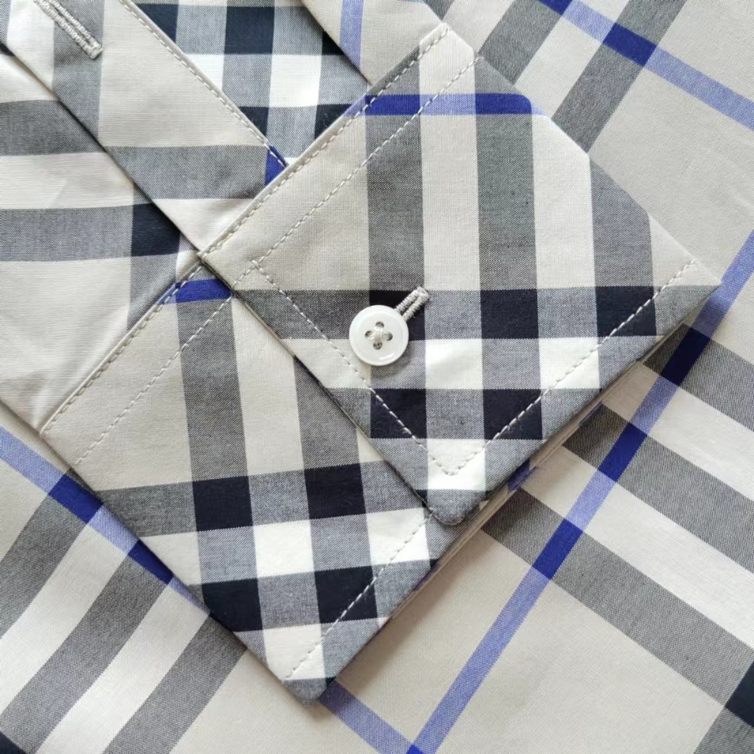 BURBERRY/巴宝莉 新款格子斜纹对格长袖条纹衬衫 蓝格/黄格/卡其格/灰格
