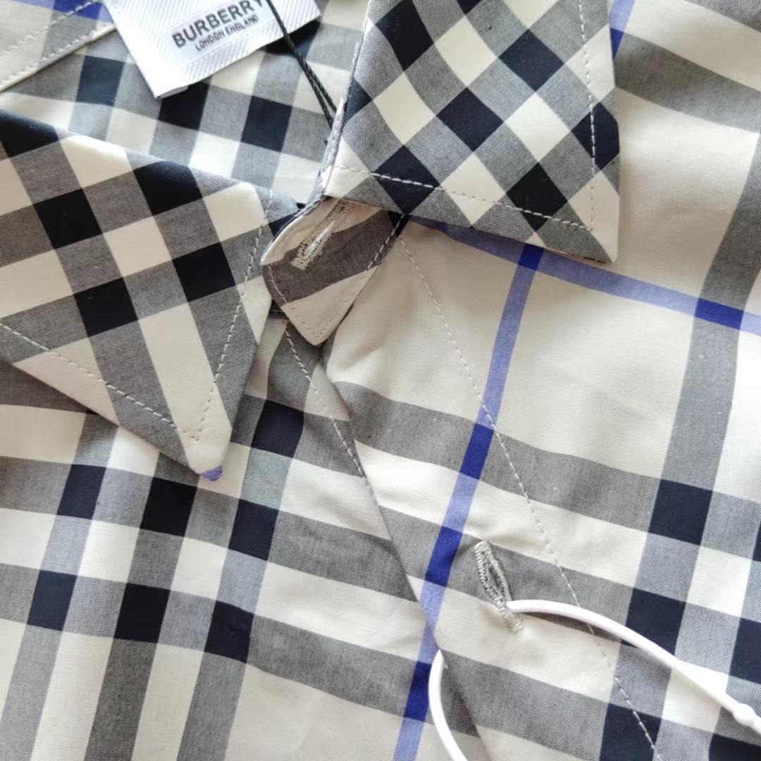 BURBERRY/巴宝莉 新款格子斜纹对格长袖条纹衬衫 蓝格/黄格/卡其格/灰格