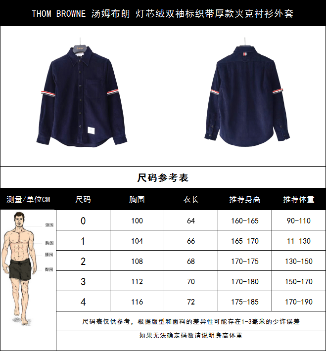 THOM BROWNE 汤姆布朗 灯芯绒双袖标织带厚款夹克衬衫外套藏青色/灰色