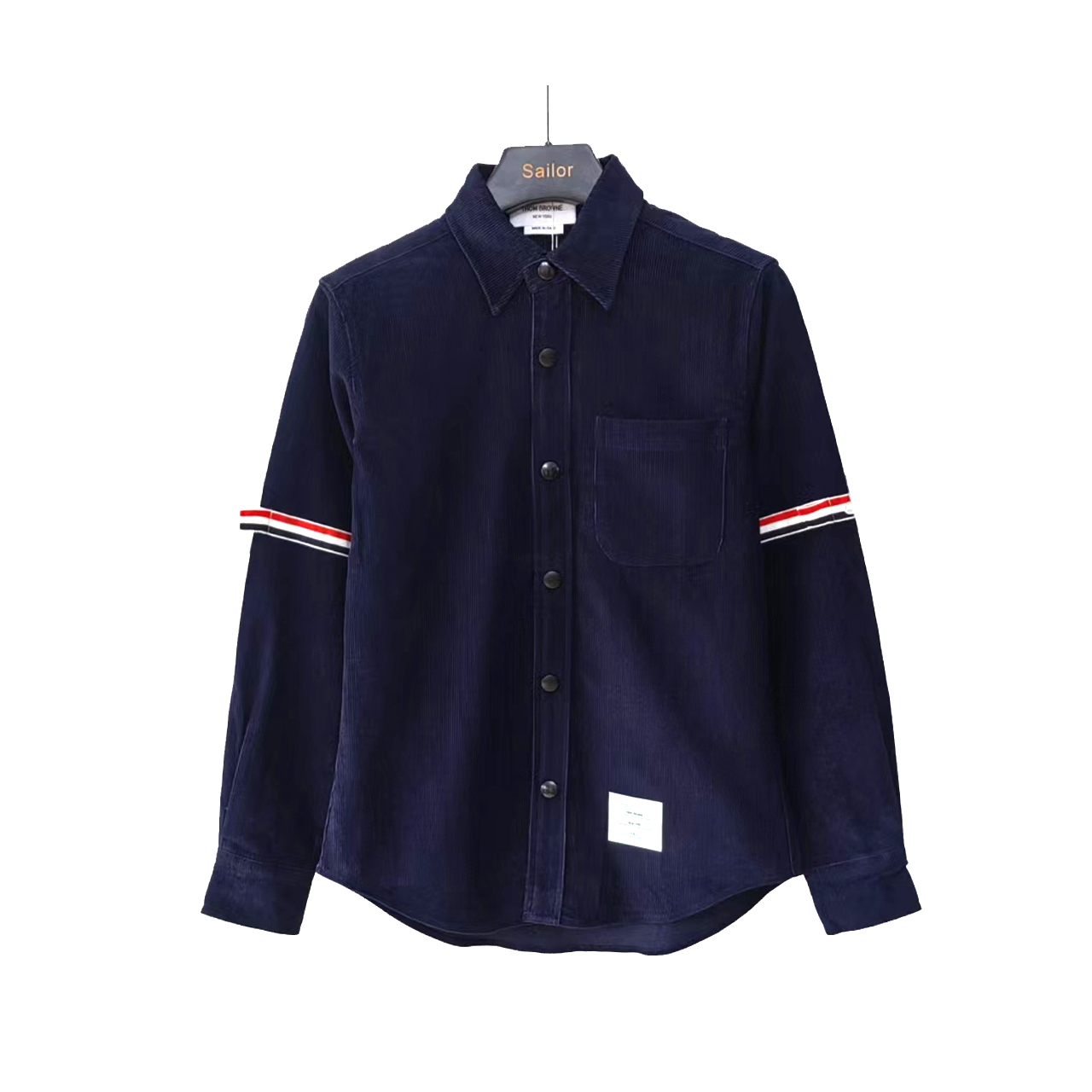 THOM BROWNE 汤姆布朗 灯芯绒双袖标织带厚款夹克衬衫外套藏青色/灰色