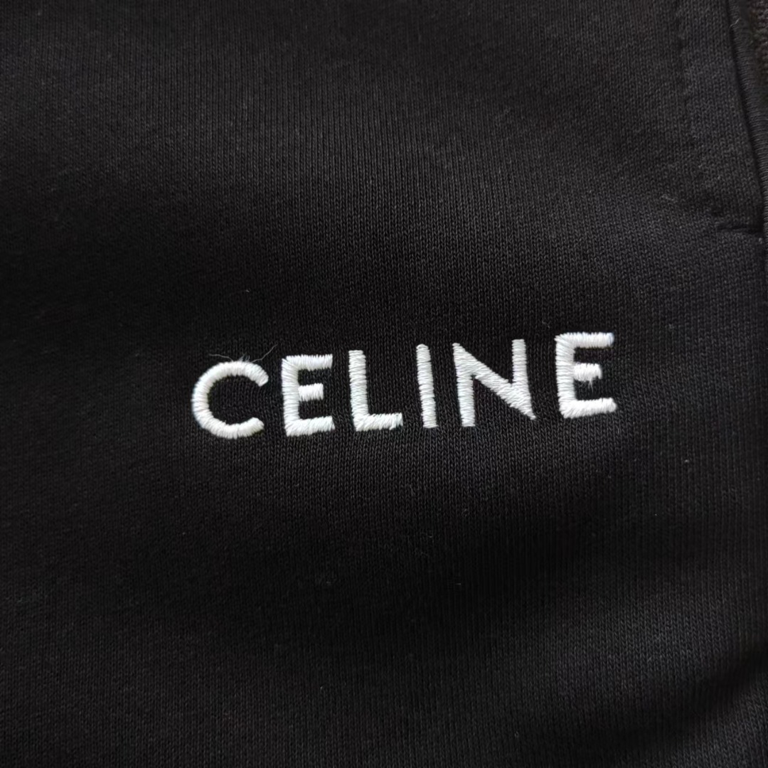 CELINE 赛琳 进口机器高密度刺绣字母logo休闲长裤 黑色