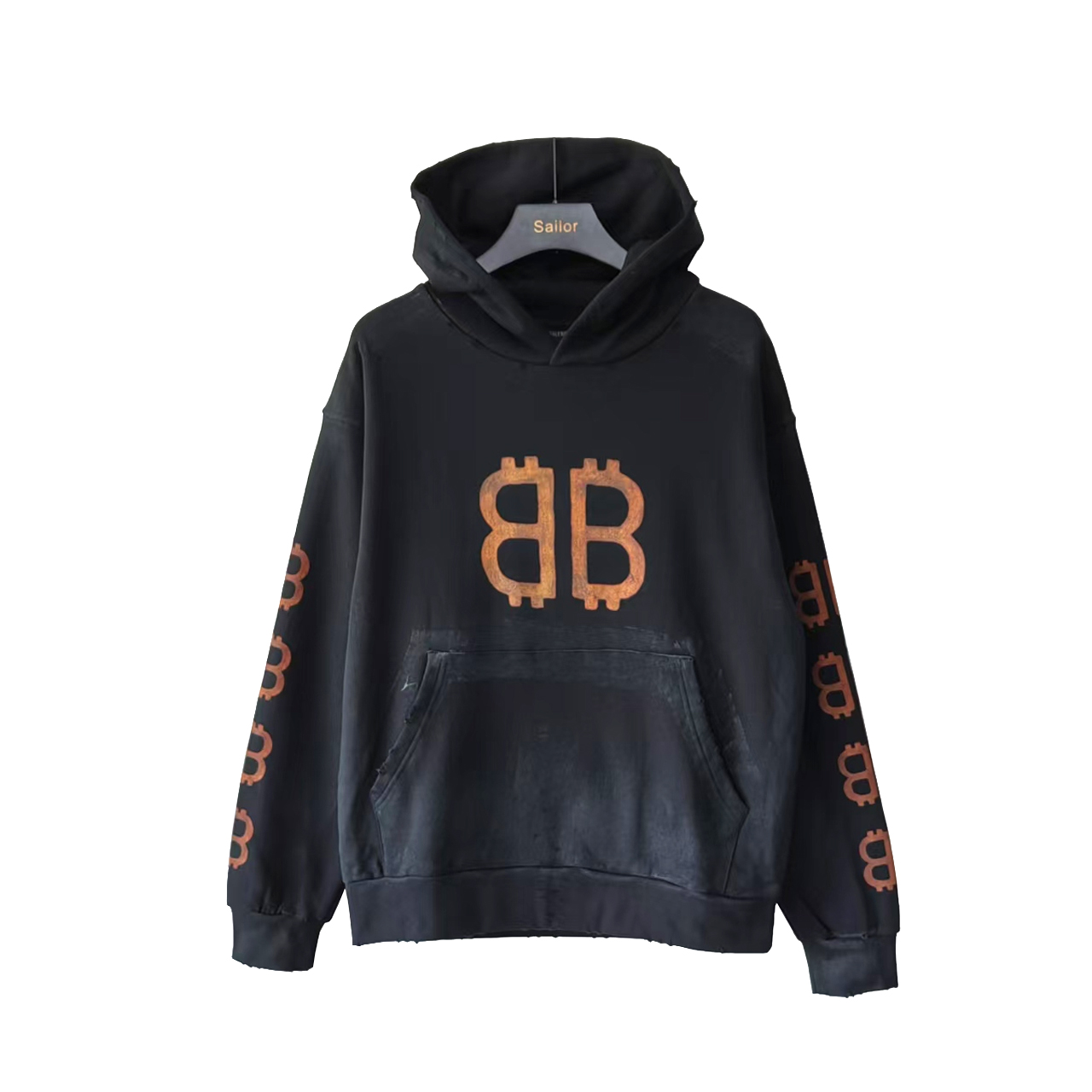 巴黎世家Balenciaga 前后双B水泥手绘连帽卫衣