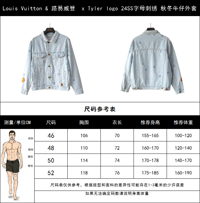 Louis Vuitton & 路易威登 x Tyler logo 24SS字母刺绣 秋冬牛仔外套 日版牛仔