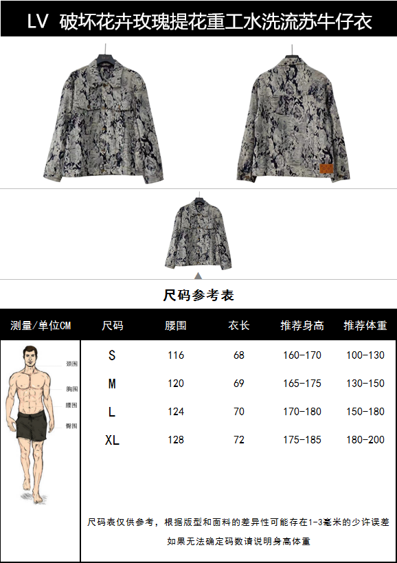 Louis Vuitton路易威登LV破坏花卉玫瑰提花重工水洗流苏牛仔衣外套夹克