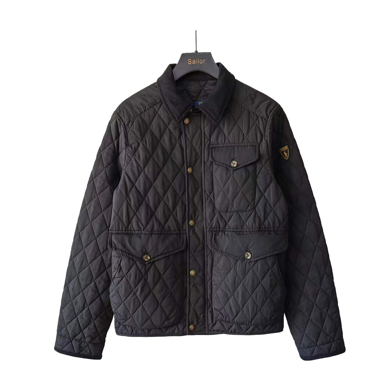 Ralph Lauren/拉夫劳伦 纯色logo徽标翻领老钱风夹克棉服 灯芯绒拼色领口