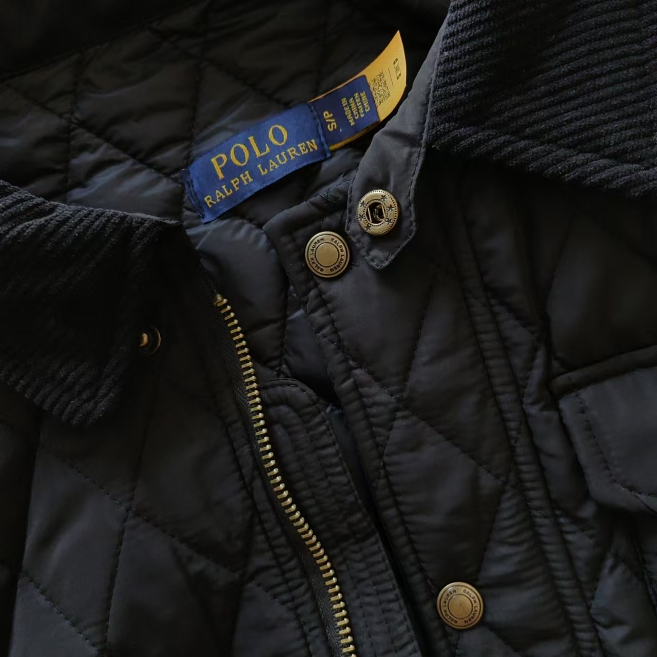 Ralph Lauren/拉夫劳伦 纯色logo徽标翻领老钱风夹克棉服 灯芯绒拼色领口
