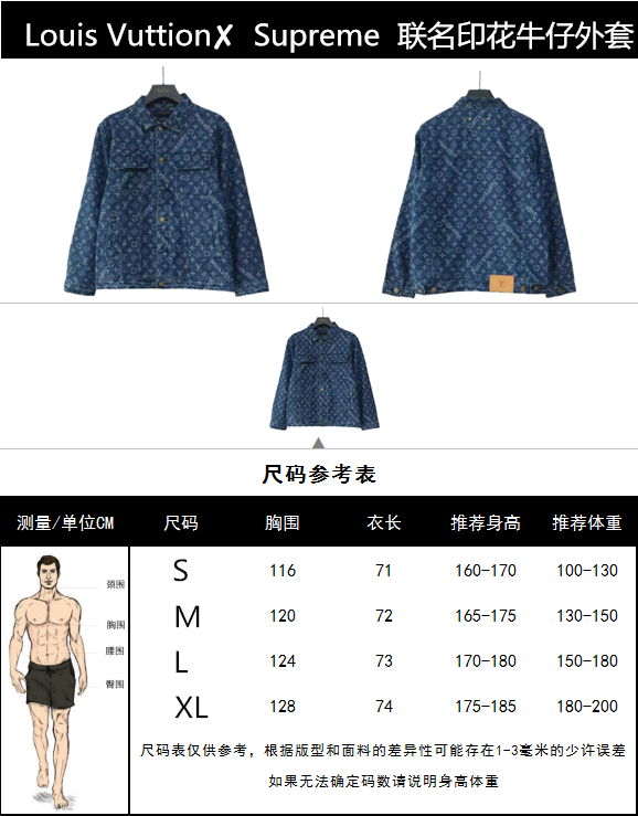 路易威登Louis Vuttion Supreme 联名印花牛仔外套