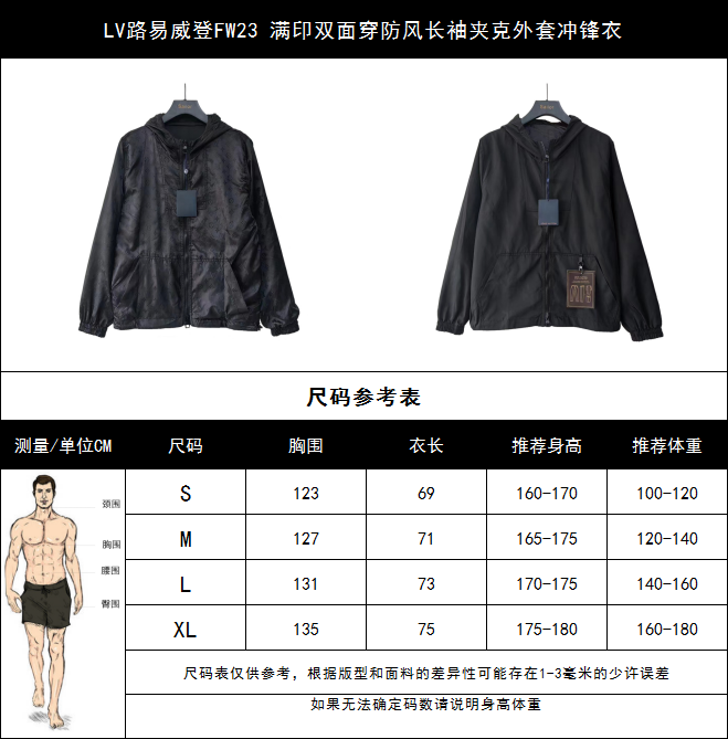 （顶级版本 区别通货） LV路易威登FW23 满印双面穿防风长袖夹克外套冲锋衣