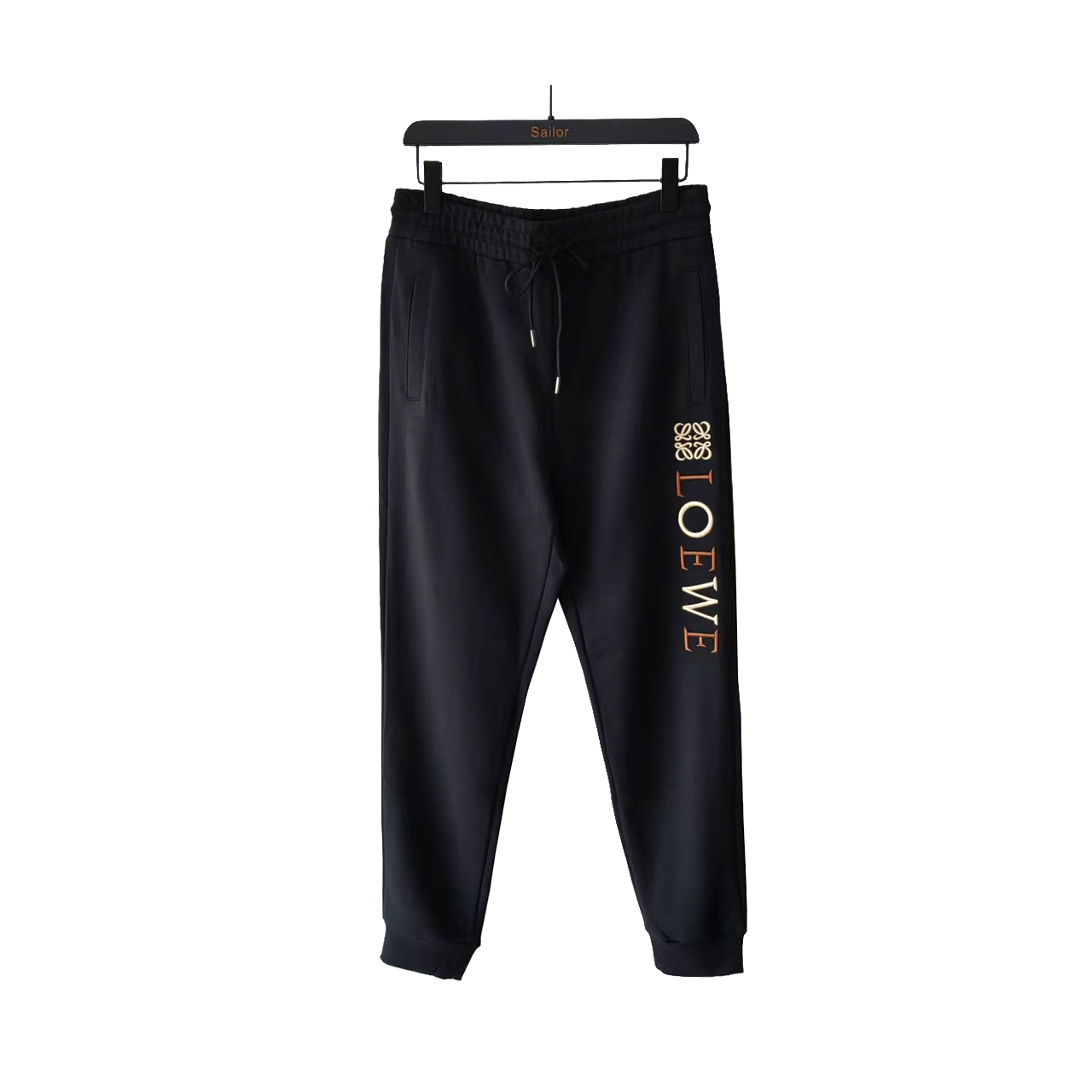 罗意威/Loewe 撞色立体字母logo刺绣休闲长裤 黑色