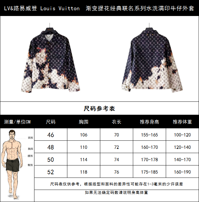 LV&路易威登 Louis Vuitton 渐变提花经典联名系列水洗满印牛仔外套