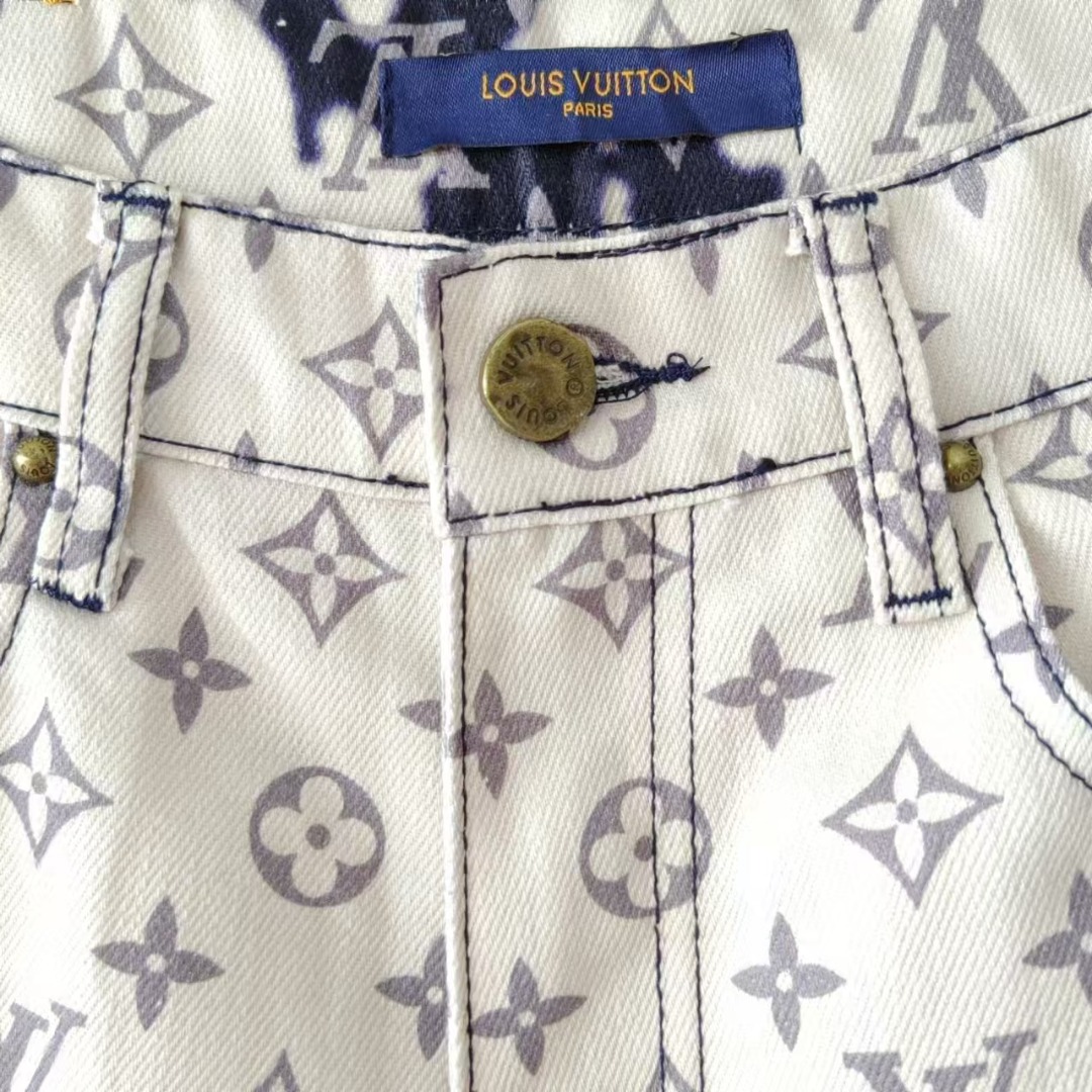 Louis Vuitton路易威登 LOGO星星渐变老花满印口袋牛仔长裤