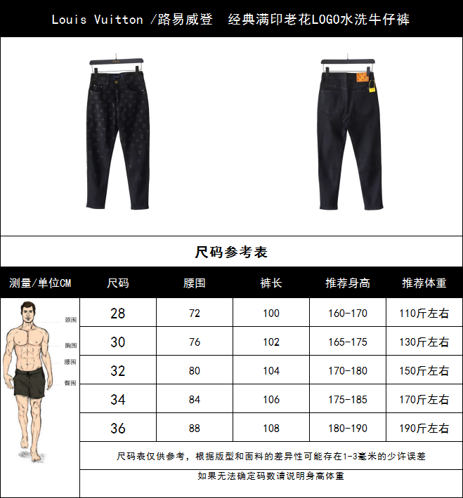Louis Vuitton /路易威登 经典满印老花LOGO水洗牛仔裤