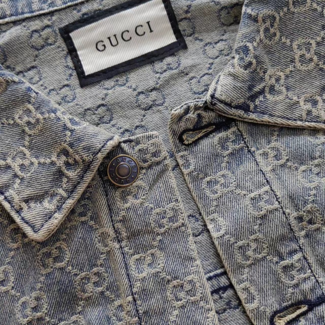Gucci/古驰 24ss新款花丹宁牛仔外套 浅蓝色和象牙白色
