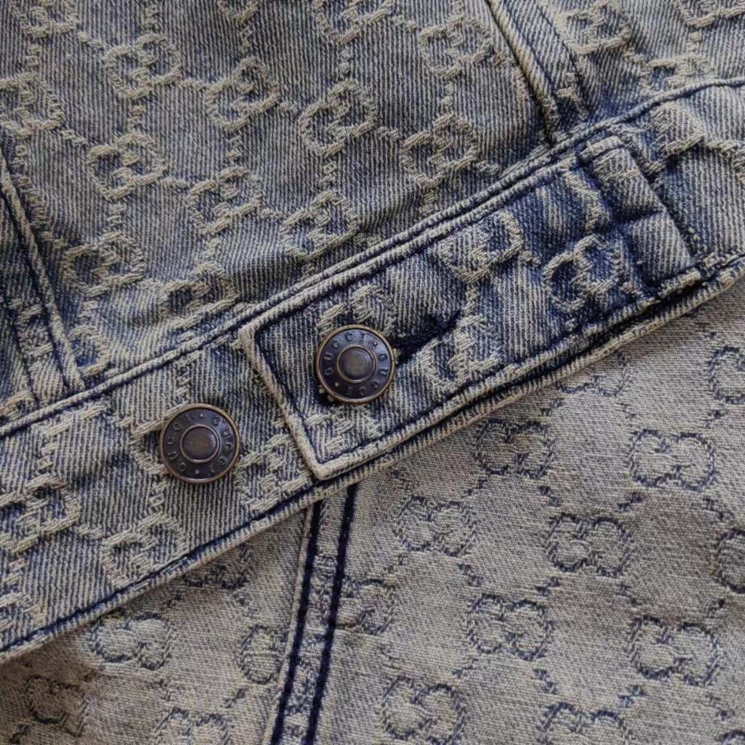 Gucci/古驰 24ss新款花丹宁牛仔外套 浅蓝色和象牙白色